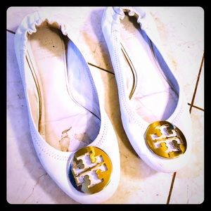 Tori Burch Ballet Flats, White, Size 8